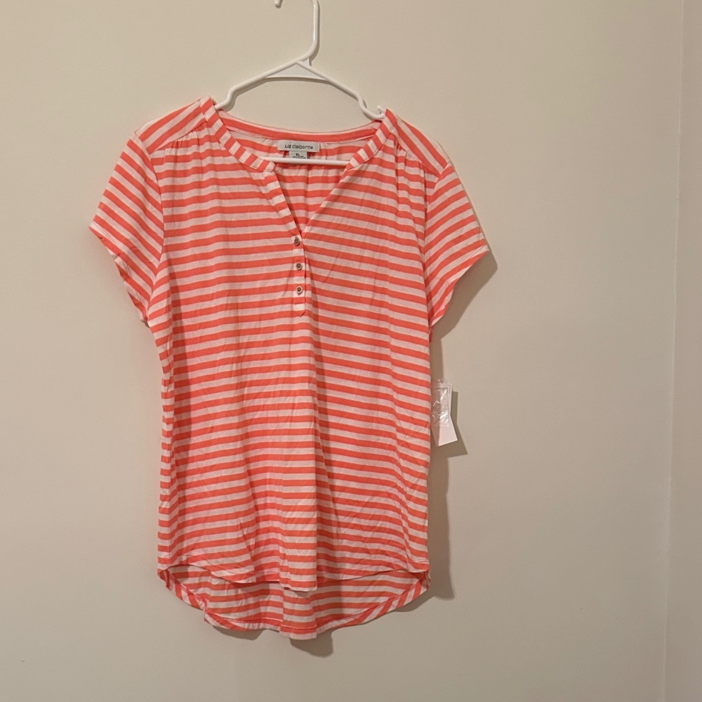 Liz Claiborne coral Striped Blouse XL. NWT